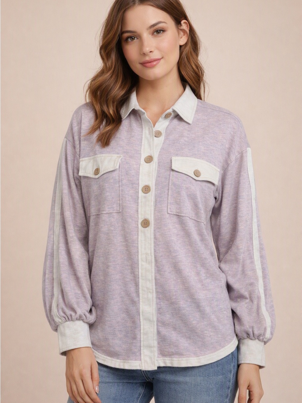Fantastic Fawn Oversized Mixed-Media Henley Pullover Top - Size Small